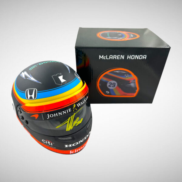 Fernando Alonso Signed McLaren Honda Indy 2017 1:2 Mini Helmet