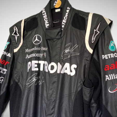 Mercedes F1 Worn Pit Crew Suit Signed by Lewis Hamilton & George Russell