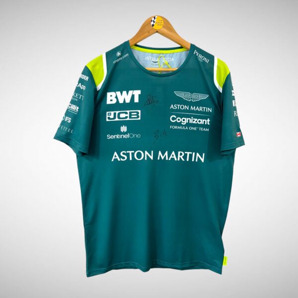 Aston Martin Shirt Signed by Sebastian Vettel & Lance Stroll