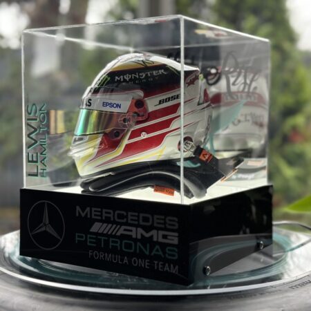 Lewis Hamilton Signed 2015 Mercedes 1:2 Mini Helmet + Case + Upgrades