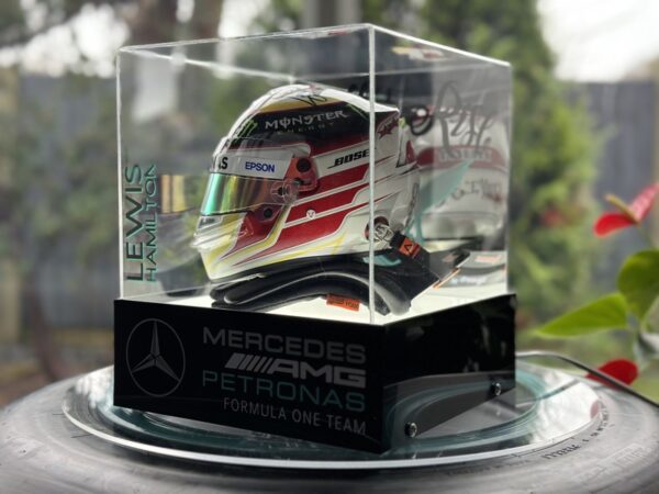 Lewis Hamilton Signed 2015 Mercedes 1:2 Mini Helmet + Case + Upgrades