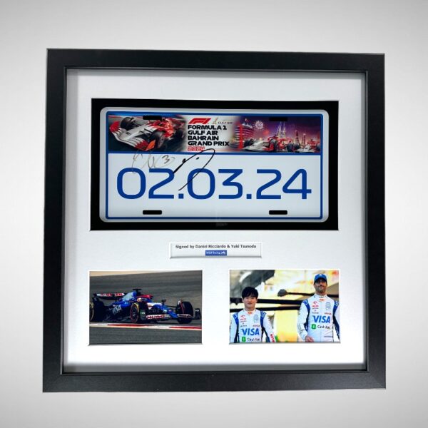 Bahrain 2024 Licence Plate Signed by Daniel Ricciardo & Yuki Tsunoda