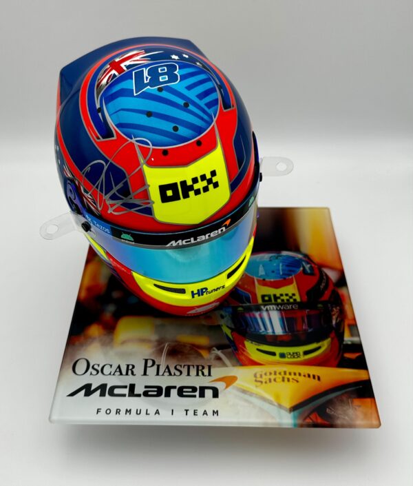 Oscar Piastri Signed 1:2 Half Helmet & Display