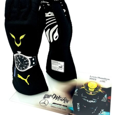 Lewis Hamilton 2022 Mercedes Puma Gloves with Glass Display