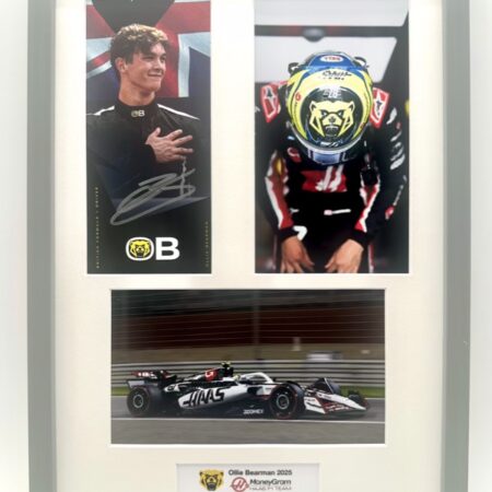 MoneyGram Haas F1 Ollie Bearman Signed and Framed Driver’s Card with Photos